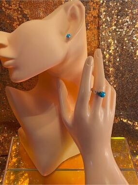 D'Joy Sleeping Beauty Turquoise Ring & Stud Earrings Set Sterling Silver NWT 8